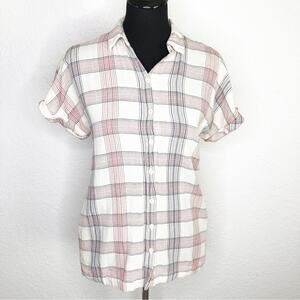 Dress Forum Los Angeles cream red black plaid button down top size Small